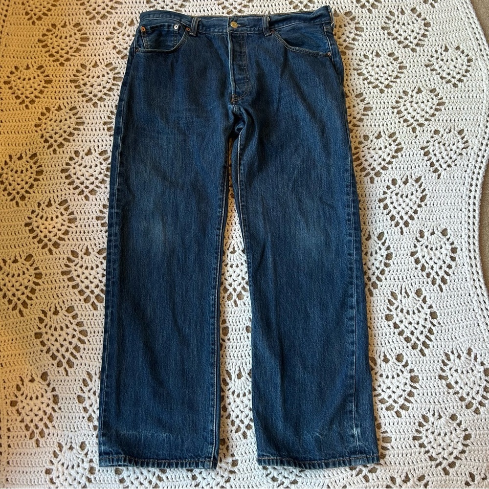 Levis 501 Jeans Men 36x29 Blue Straight Leg Button Fly Red Tab Original Fit Dark
